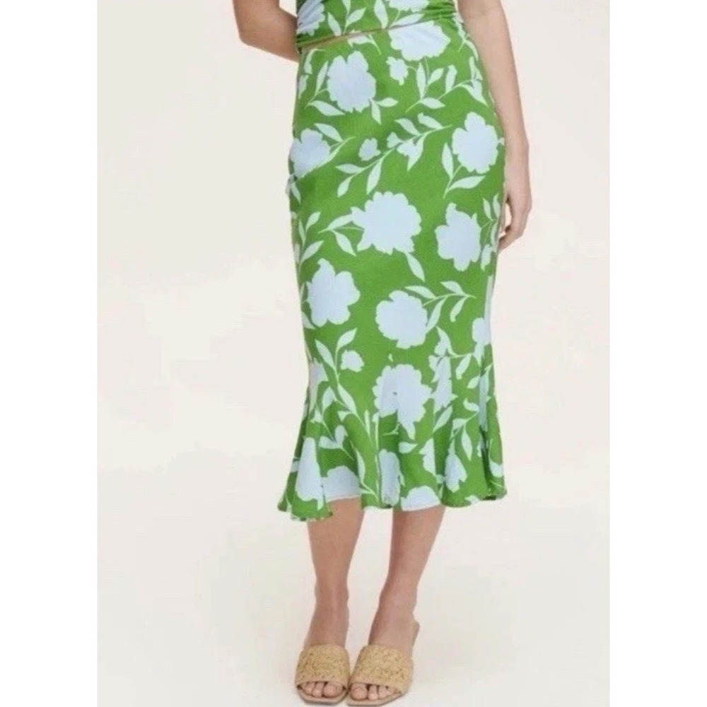 Kate Spade New York Target Floral Linen Blend Midi Skirt Green Blue Large L